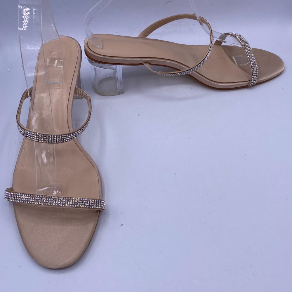 Nude Rhinestone Double Strap Transparent Heel Mule